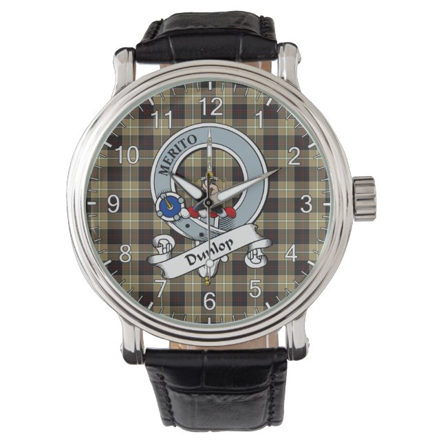 Classic Timeless Clan Dunlop Hunting Badge Tartan Horloge (Voorkant)