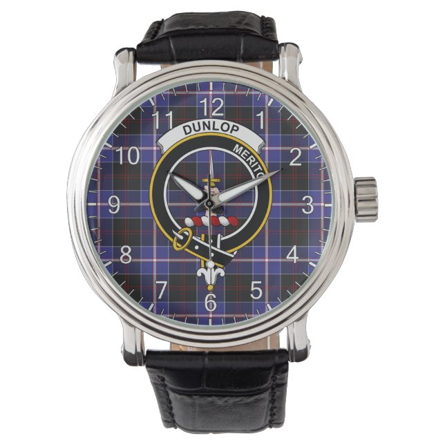 Classic Timeless Clan Dunlop Modern Tartan Badge Horloge (Voorkant)