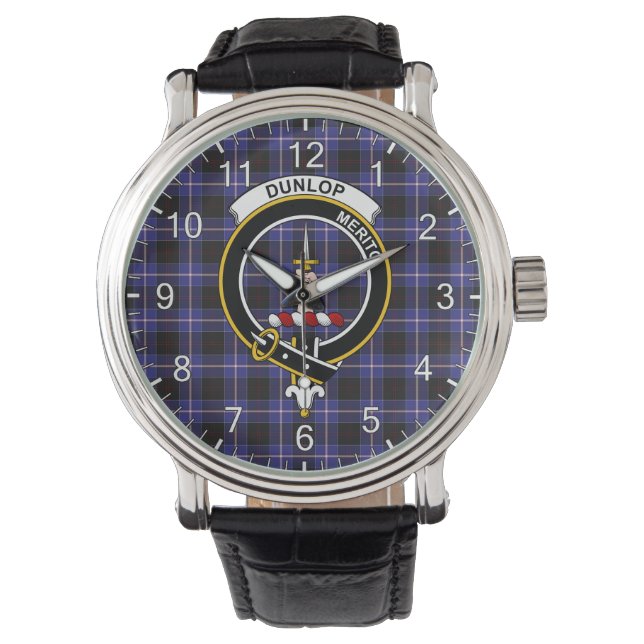 Classic Timeless Clan Dunlop Tartan Badge Pset Horloge (Voorkant)
