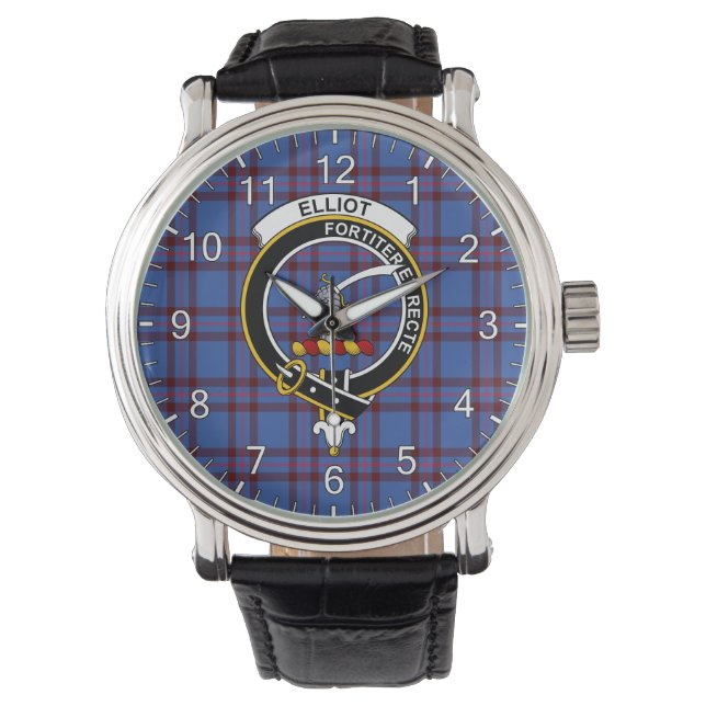 Classic Timeless Clan Elliot Tartan Badge Pset Wa Horloge (Voorkant)