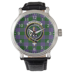 Classic Timeless clan Elphinstone Tartan Badge Pla Horloge