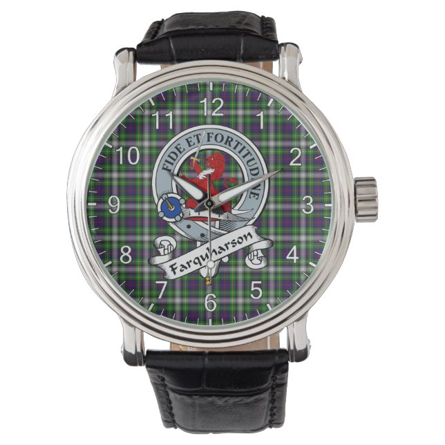 Classic Timeless Clan Farquharson Badge Tartan Horloge (Voorkant)