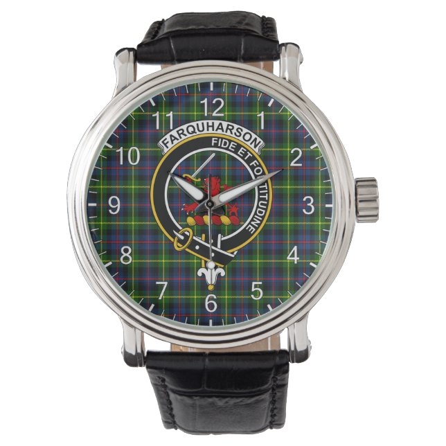 Classic Timeless Clan Farquharson Modern Tartan Horloge (Voorkant)