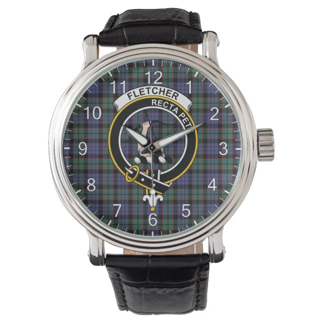 Classic Timeless Clan Fletcher Modern Tartan Badge Horloge (Voorkant)