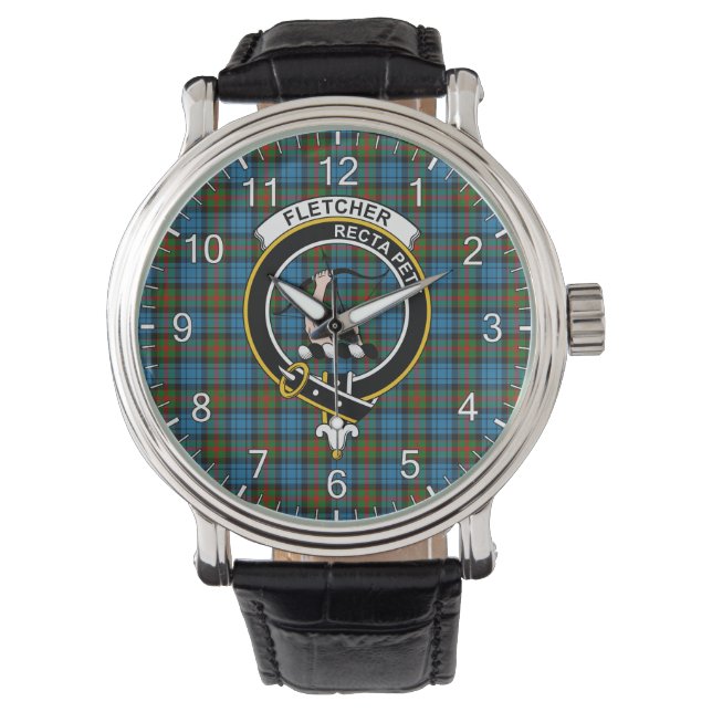 Classic Timeless Clan Fletcher of Dunan Tartan Bad Horloge (Voorkant)