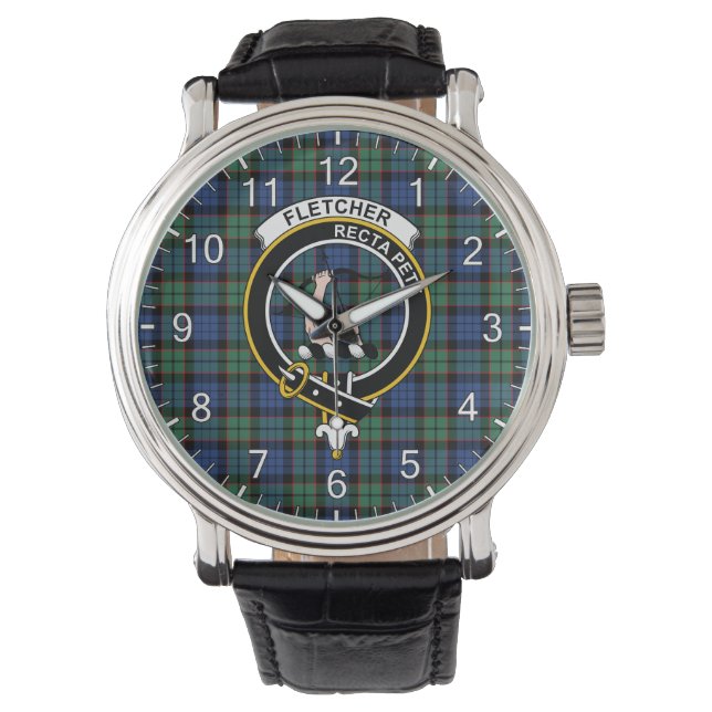 Classic Timeless Clan Fletcher Tartan Badge Pset Horloge (Voorkant)