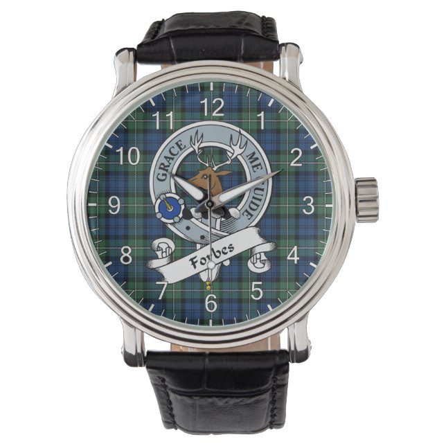 Classic Timeless clan forbes Ancient Badge Tartan Horloge (Voorkant)