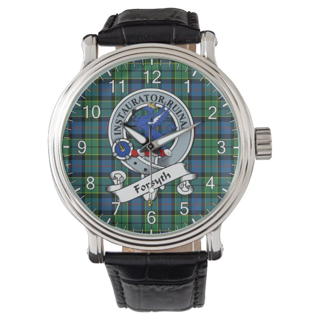 Classic Timeless clan Forsyth Ancient Badge Tartan Horloge (Voorkant)