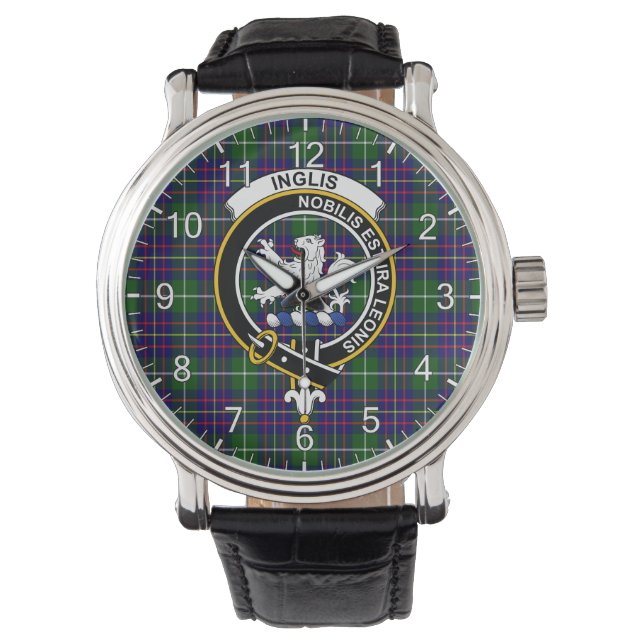 Classic Timeless Clan Inglis Tartan Badge Pset Horloge (Voorkant)