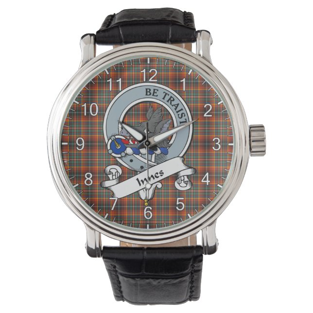 Classic Timeless clan Innes Ancient Badge Tartan Horloge (Voorkant)