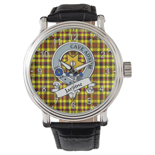 Classic Timeless Clan Jardine Yellow Badge Tartan Horloge (Voorkant)