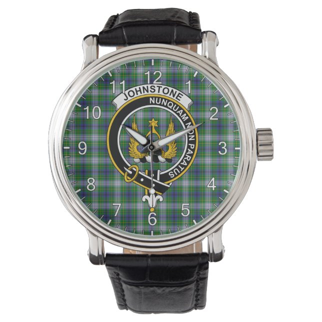 Classic Timeless Clan Johnston Dress Tartan Badge Horloge (Voorkant)