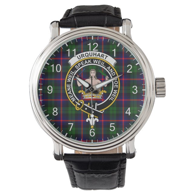 Classic Timeless Clan Urquhart Tartan Badge Pset Horloge (Voorkant)
