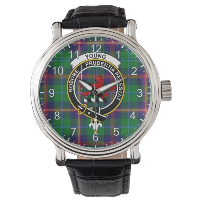 Classic Timeless Clan Young Tartan Badge Pset Horloge (Voorkant)