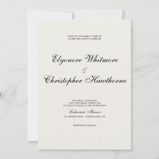 Classic Timeless Ivory Calligraphy Wedding Kaart (Voorkant)