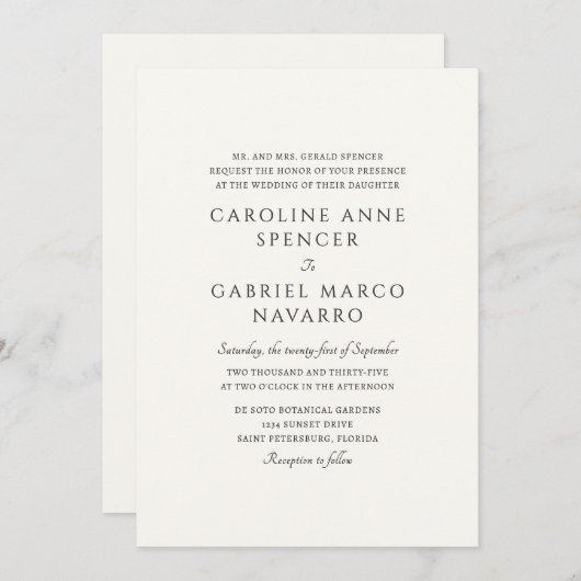 Classic Timeless Traditional Wedding Kaart (Voorkant / Achterkant)