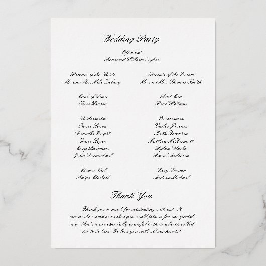 Classic Timeless Wedding Program Folie Uitnodiging (Achterkant)