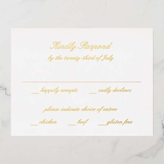 Classic Timeless Wedding RSVP Folie Uitnodiging Briefkaart (Voorkant)