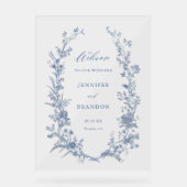Classic Toile Blue Floral Wedding Welkom Acryl Bord (Voorkant)
