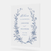 Classic Toile Blue Floral Wedding Welkom Acryl Bord (Hoek)