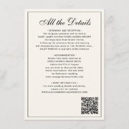 Classic traditional balck ivory wedding details informatiekaartje