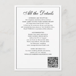 Classic traditional balck white wedding details informatiekaartje