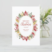 Classic Traditional Christmas Botanical Oval Frame Feestdagenkaart (Staand voorkant)