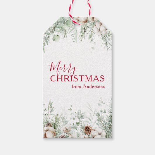 Classic Traditional Greenery Merry Christmas Cadeaulabel (Voorkant)