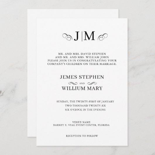 Classic Traditional Monogram Calligraphy Wedding Kaart (Voorkant / Achterkant)