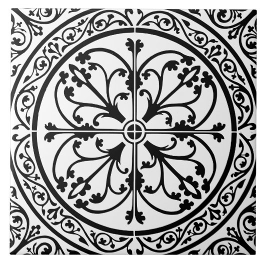 Classic Traditional Stylish Abstract Black & White Tegeltje (Voorkant)