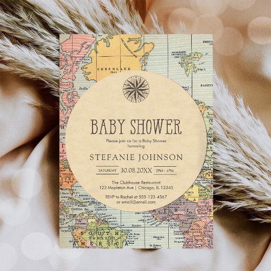 Classic Travel Worl Baby Shower Invitation Kaart