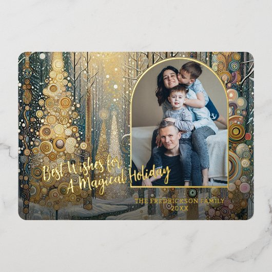 Classic Trendy Artistic Winter Wonderland Art Gold Folie Feestdagenkaart (Voorkant)