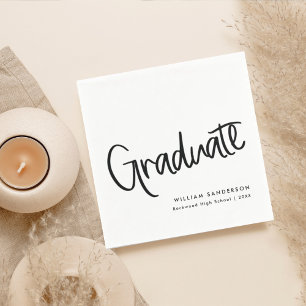 Classic Trendy Script Zwart-wit Afstuderen Servet