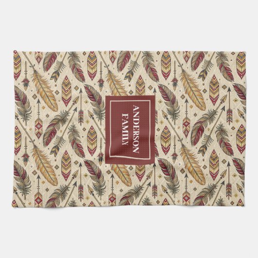 Classic Tribal Towel Personalized Feathers Accent Theedoek (Horizontaal)