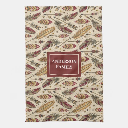 Classic Tribal Towel Personalized Feathers Accent Theedoek (Verticaal)