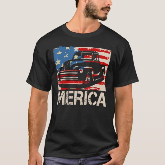 Classic Truck  Merica American flag with pickup tr T-shirt (Voorkant)