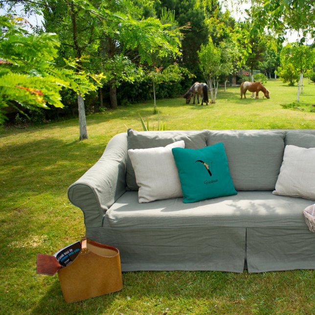 Classic turkooise hibiscus monogram Sierkussen (Creator heeft geüpload)