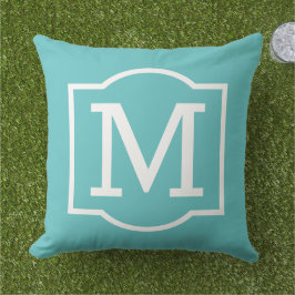 Classic Turquoise Blue Custom Monogram Letter Buitenkussen