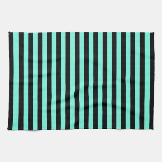 Classic Turquoise en Black Stripe Pattern Theedoek (Horizontaal)