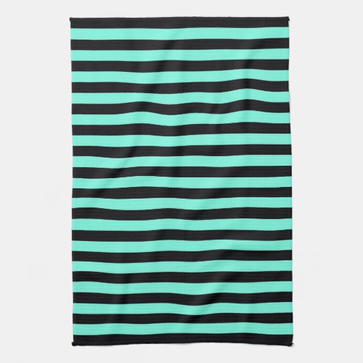 Classic Turquoise en Black Stripe Pattern Theedoek (Verticaal)