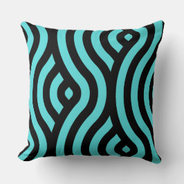 Classic Turquoise en Black Striped Wave Pattern Kussen