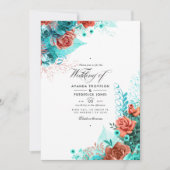 Classic Turquoise en Coral Floral Wedding Kaart (Voorkant)