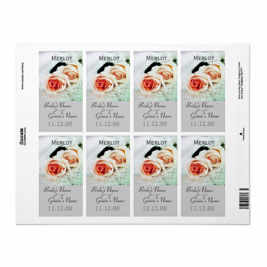 Classic twee rozen bruiloft wijnfles label (Full Sheet)