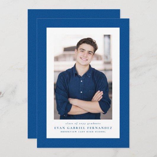 Classic tweed lijst eenvoudig blauw foto afstudere aankondiging (Voorkant / Achterkant)