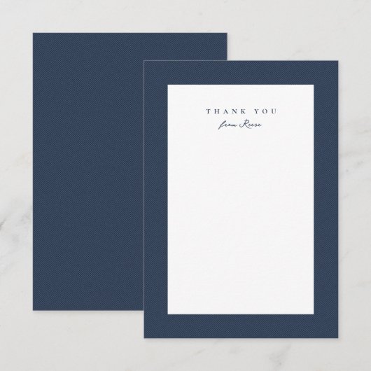 Classic tweed lijst eenvoudig marineblauw geperson bedankkaart (Voorkant / Achterkant)