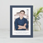 Classic tweed lijst eenvoudige navy foto afstudere aankondiging (Staand voorkant)