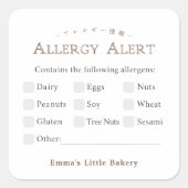 Classic Typography Food Allergy Alert Vierkante Sticker (Voorkant)