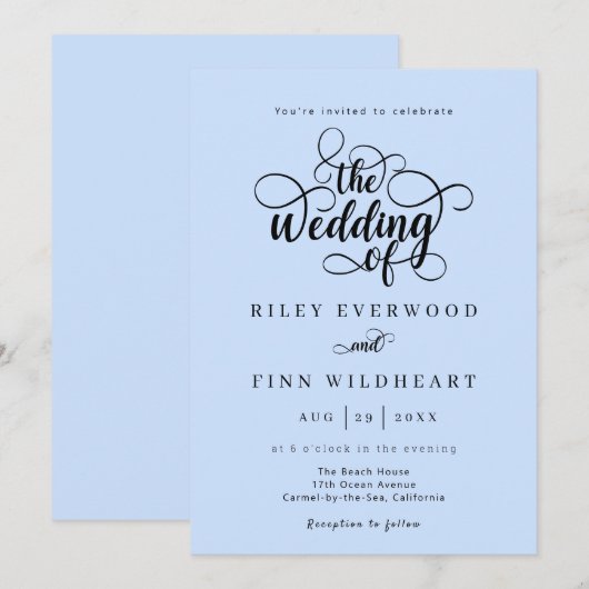 Classic Typography Script Wedding Invitation Kaart (Voorkant / Achterkant)