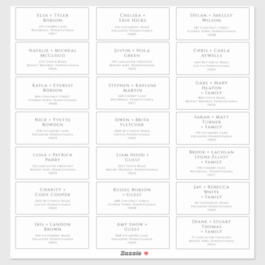 Classic Typography Wedding Guest Adresetiketten Sticker (Vel)
