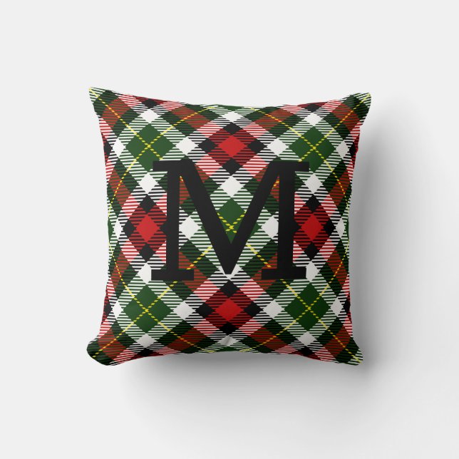 Classic Vakantie Plaid Monogram INITIAAL Kerst Kussen (Voorkant)